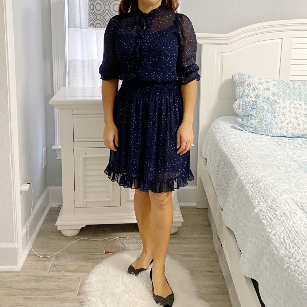 Gibson And Latimer Dress Navy Blue Polka Dot, SZ S